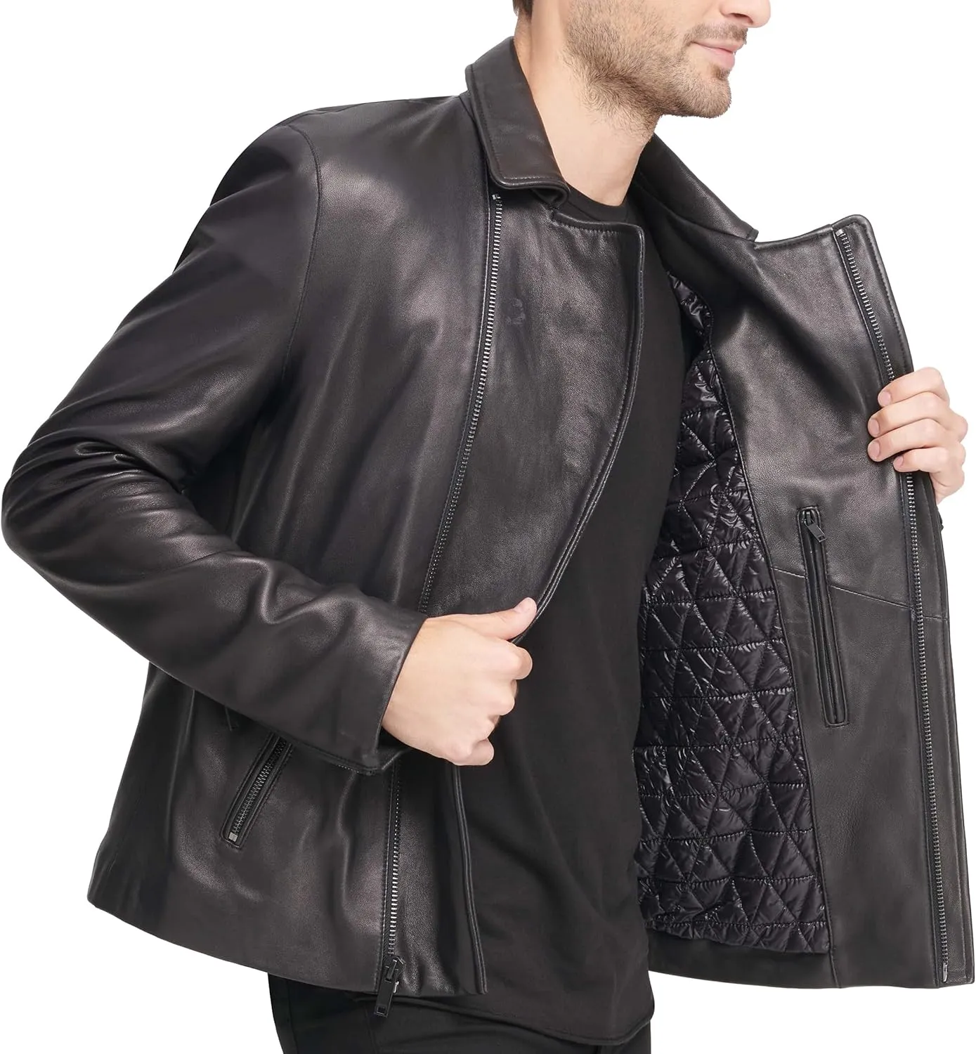 DKNY Men's Leather Motorcycle Jacket