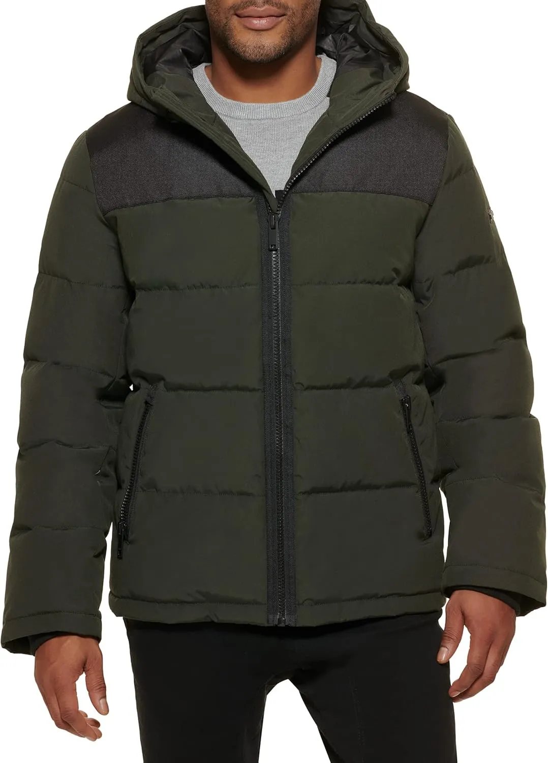 DKNY Mens Mixed Media Quilted Puffer Jacket