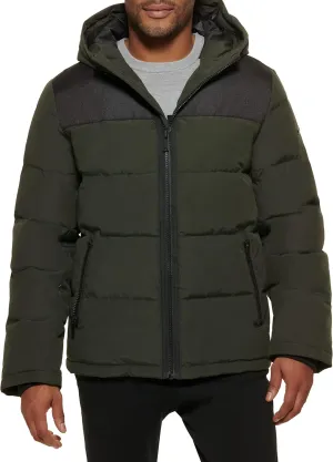DKNY Mens Mixed Media Quilted Puffer Jacket