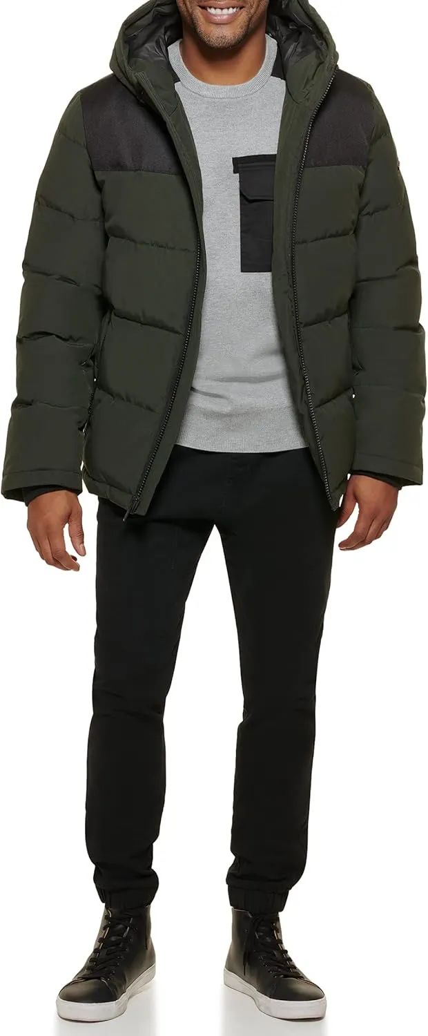 DKNY Mens Mixed Media Quilted Puffer Jacket