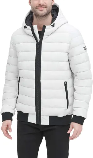 DKNY Men's Quilted Performance Hooded Bomber Jacket