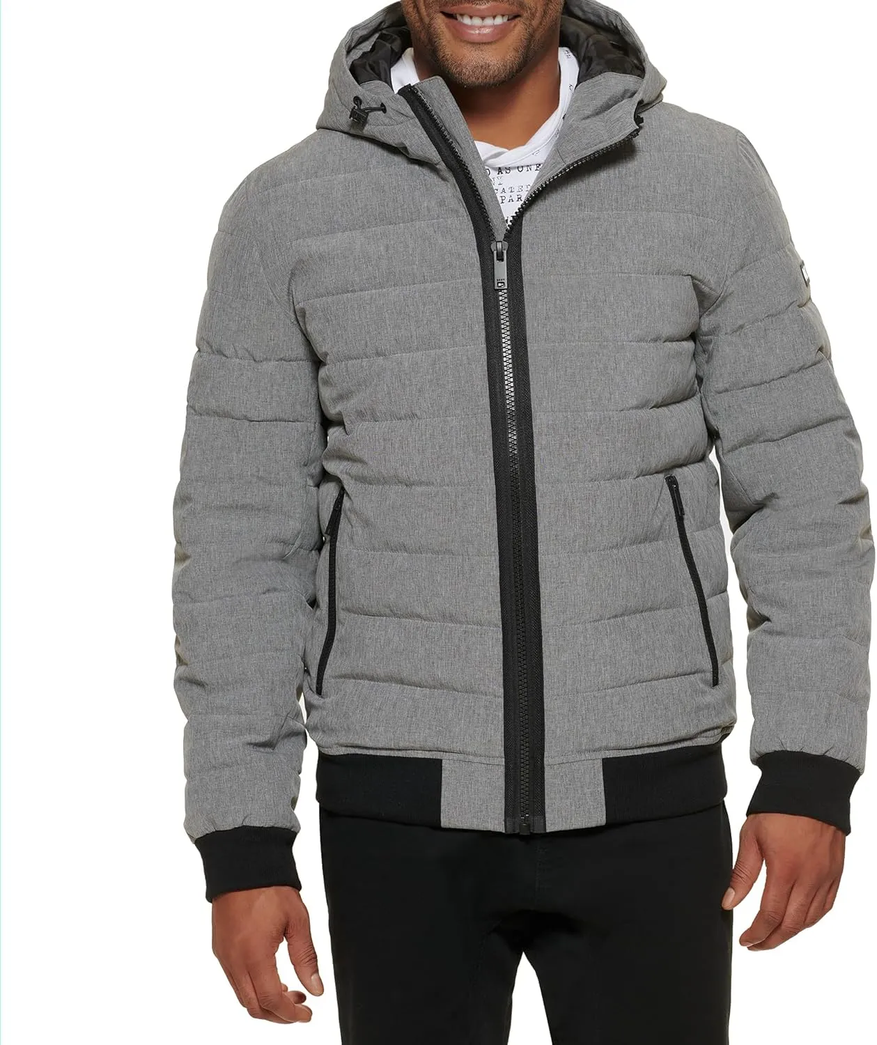 DKNY Men's Quilted Performance Hooded Bomber Jacket