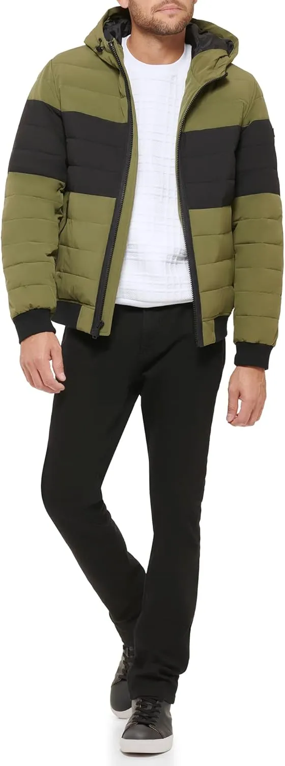 DKNY Men's Quilted Performance Hooded Bomber Jacket