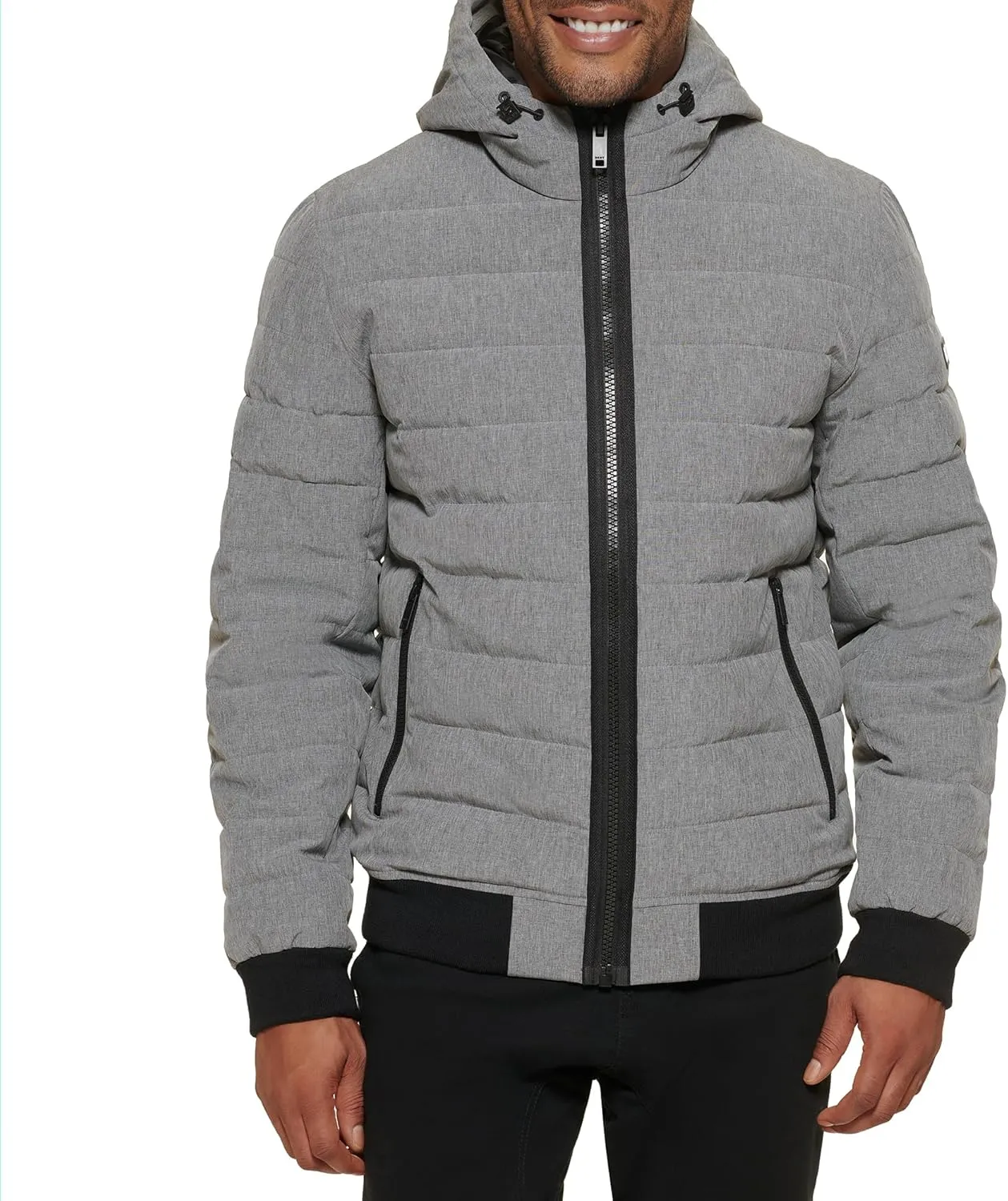 DKNY Men's Quilted Performance Hooded Bomber Jacket