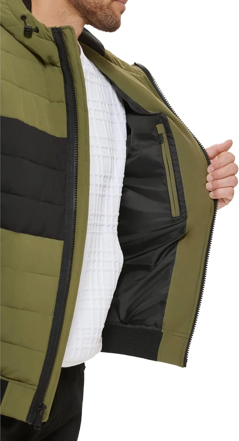 DKNY Men's Quilted Performance Hooded Bomber Jacket