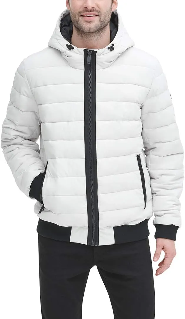 DKNY Men's Quilted Performance Hooded Bomber Jacket