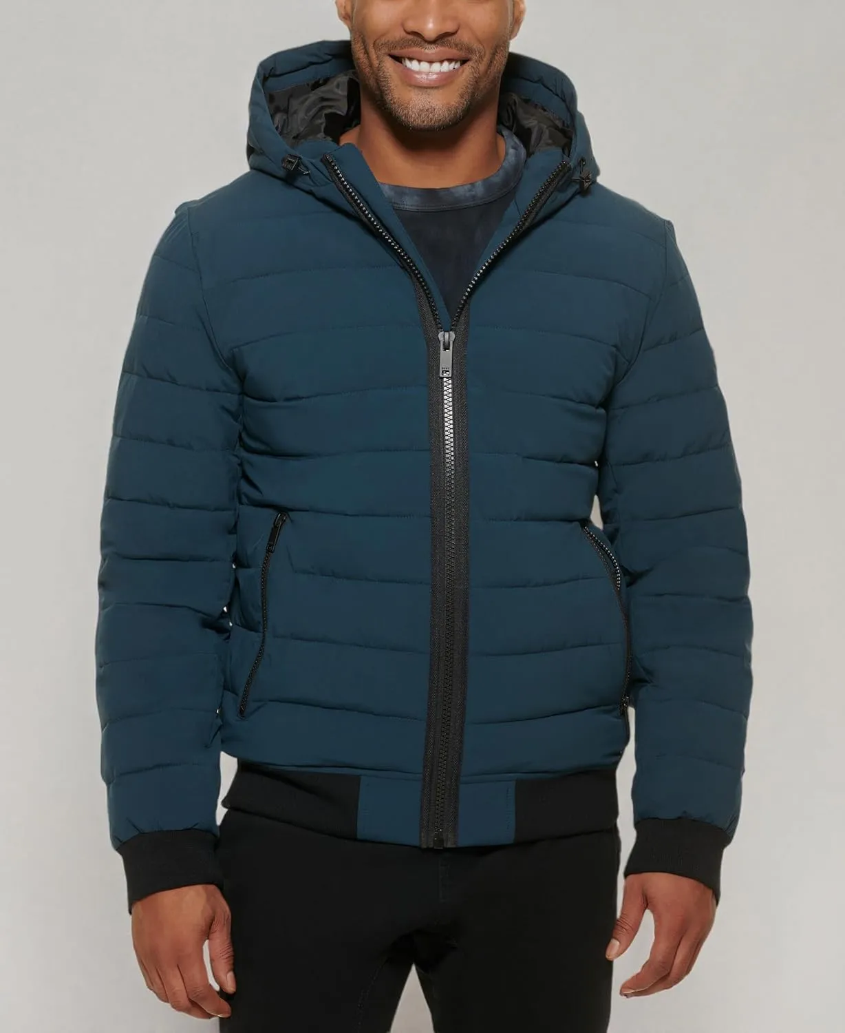 DKNY Men's Quilted Performance Hooded Bomber Jacket