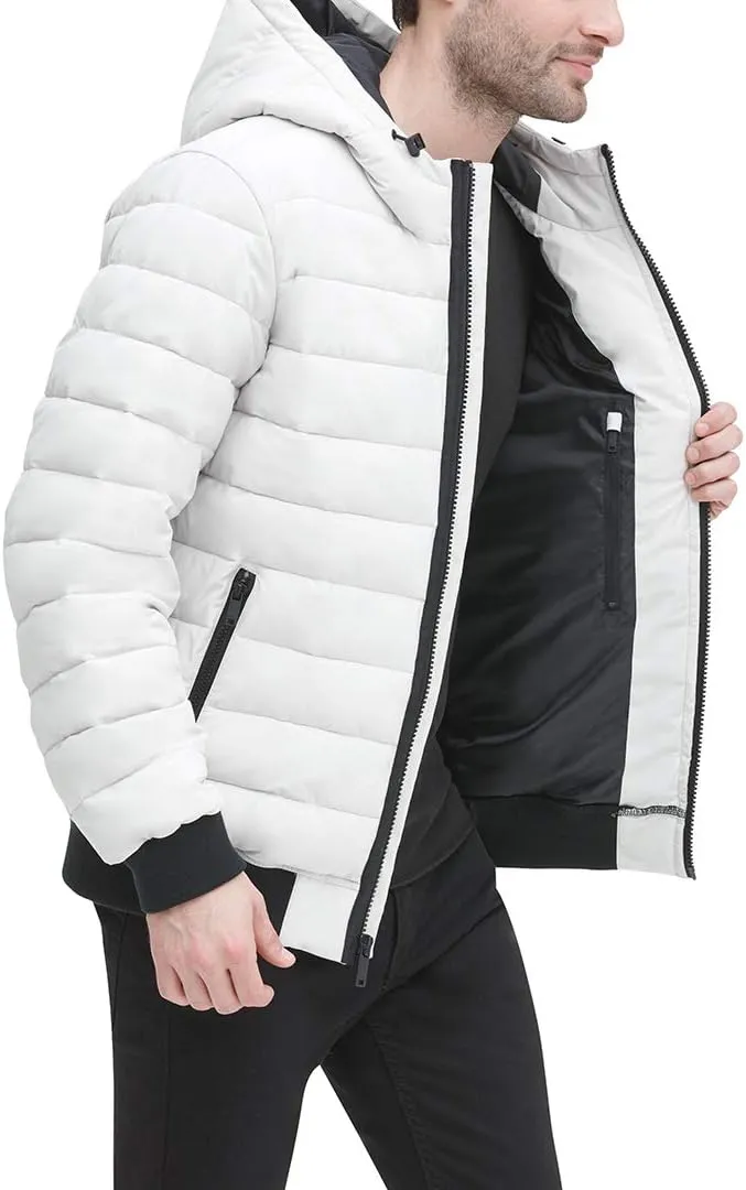 DKNY Men's Quilted Performance Hooded Bomber Jacket