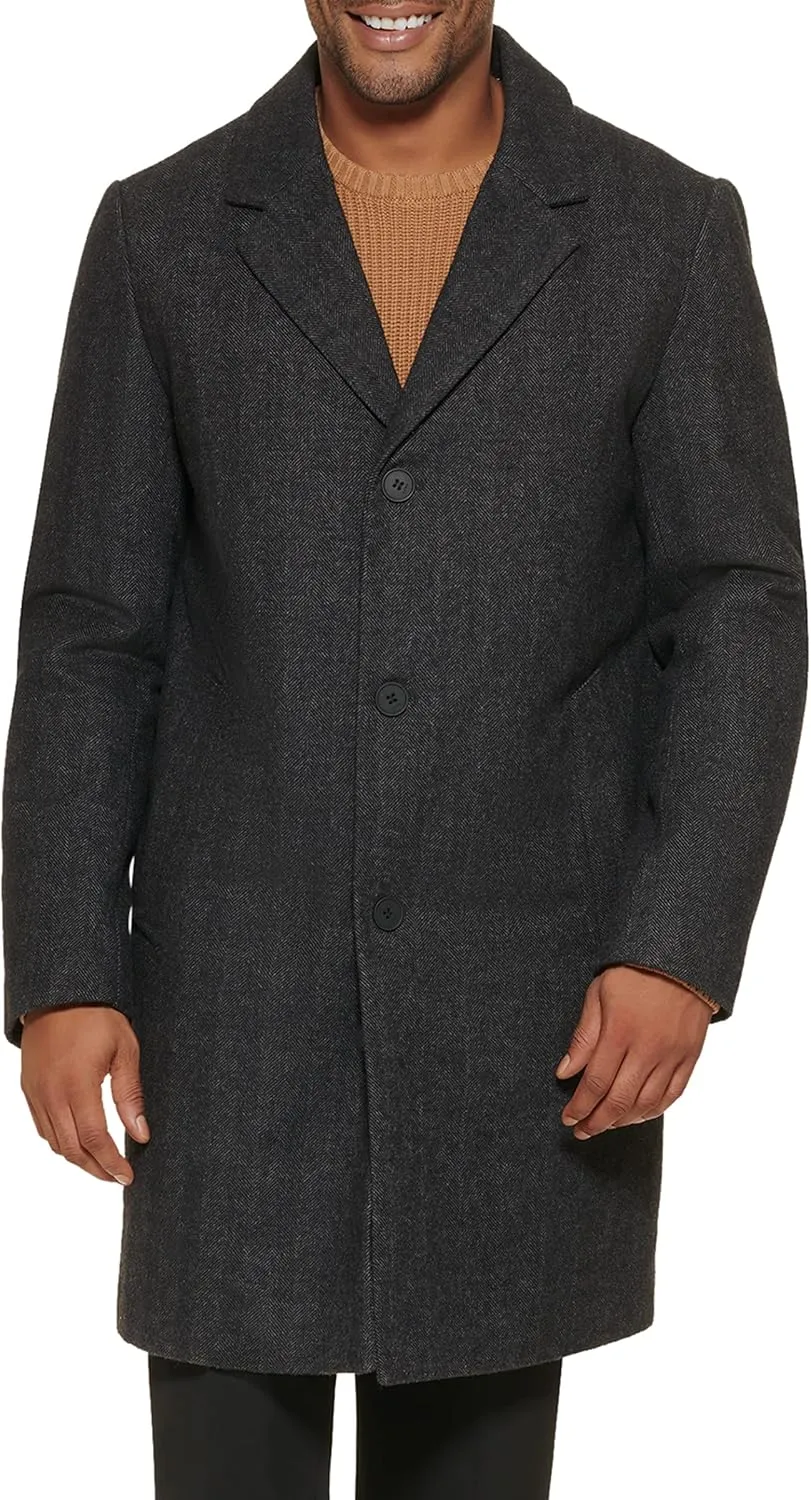 DKNY Men's Wool Blend Notch Collar Coat