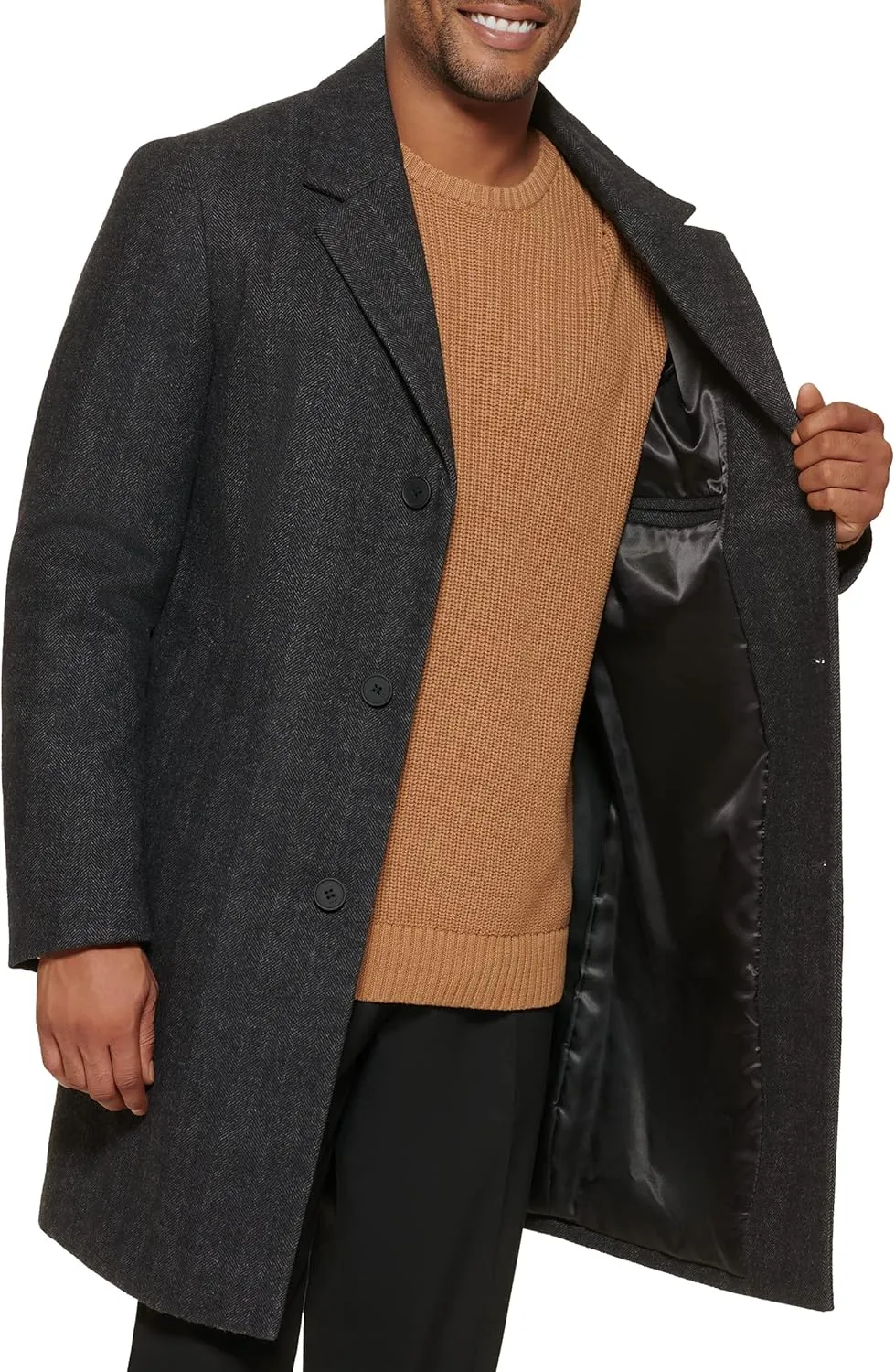 DKNY Men's Wool Blend Notch Collar Coat
