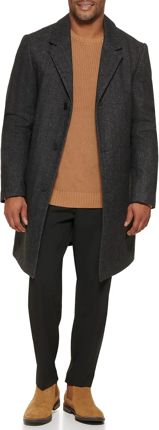 DKNY Men's Wool Blend Notch Collar Coat