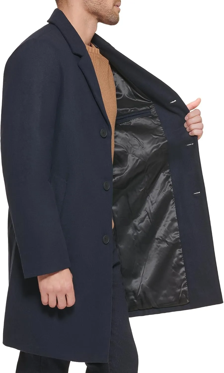 DKNY Men's Wool Blend Notch Collar Coat