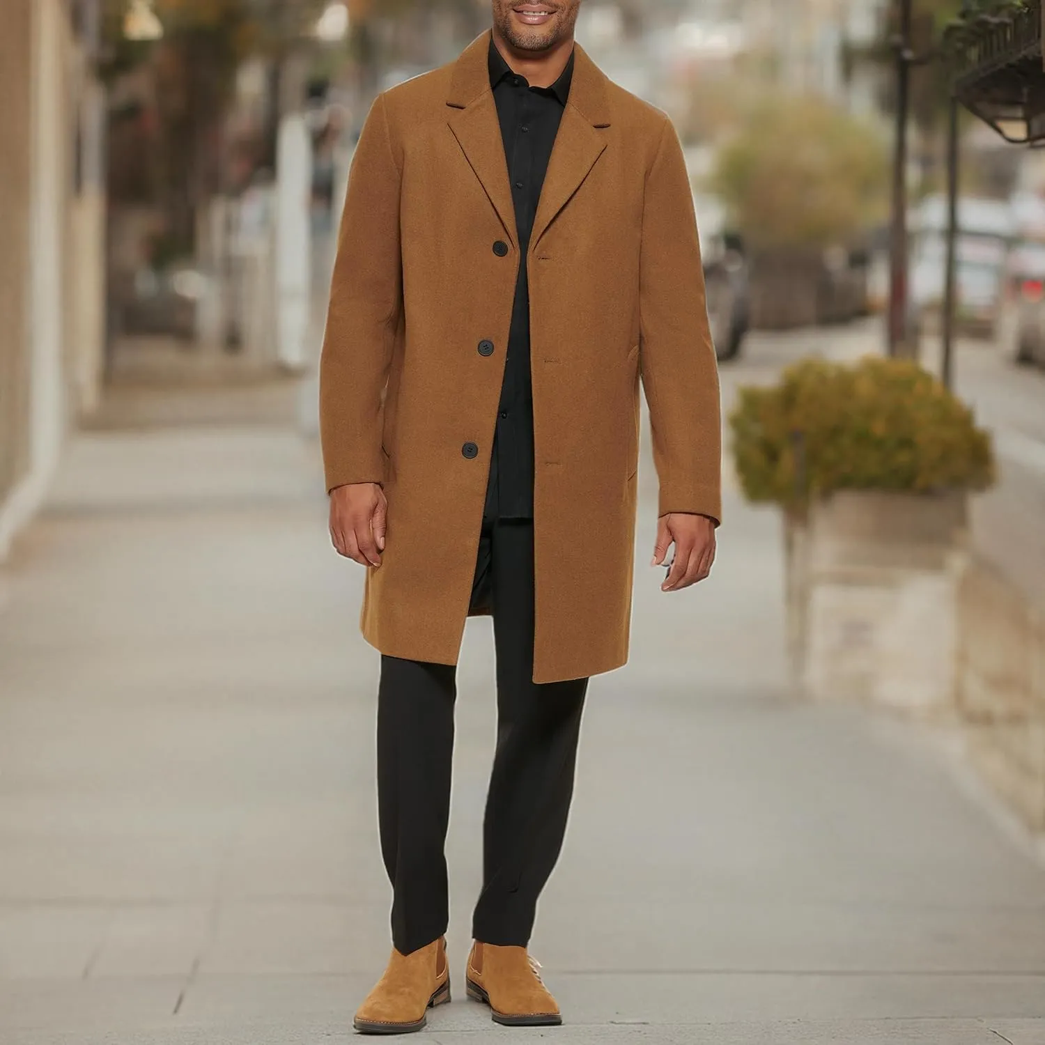 DKNY Men's Wool Blend Notch Collar Coat