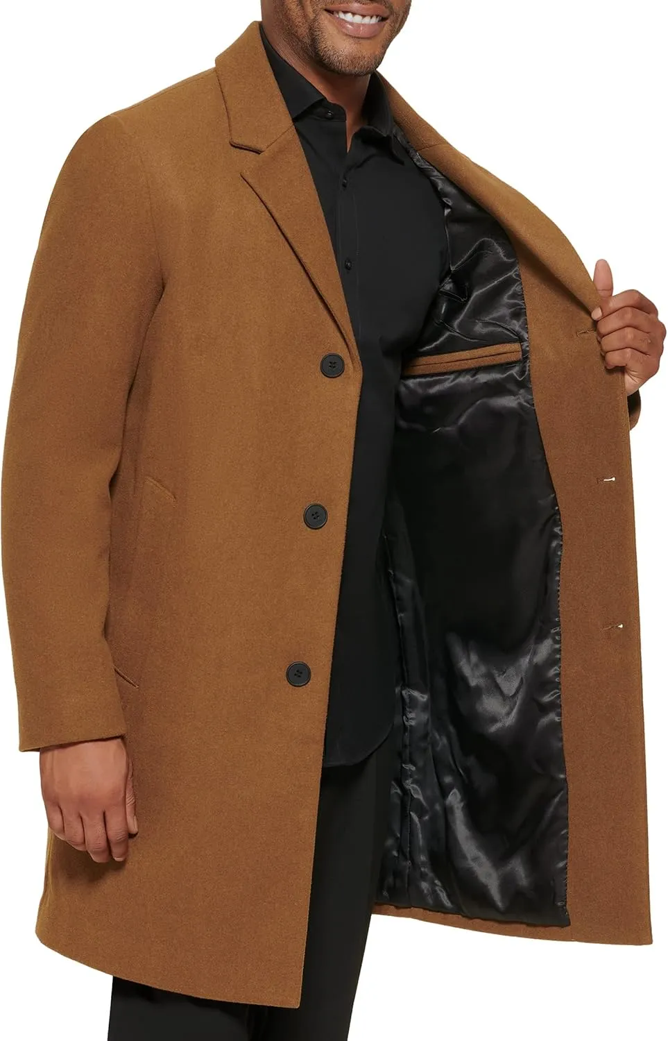 DKNY Men's Wool Blend Notch Collar Coat