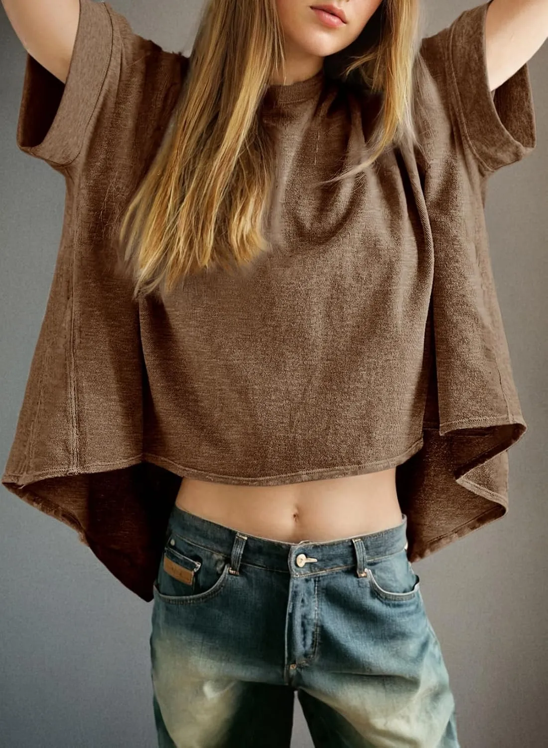 Dokotoo Summer Shirts 2025 Womens Solid T Shirts for Women Loose Oversized Tops Basic Tee