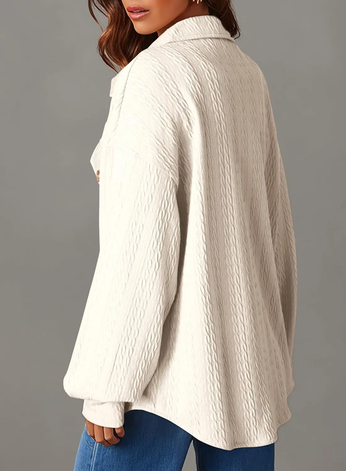 Dokotoo Womens Cable Knit Lightweight Shacket Button Down Shirts Long Sleeve Casual Oversized Blouses Tops