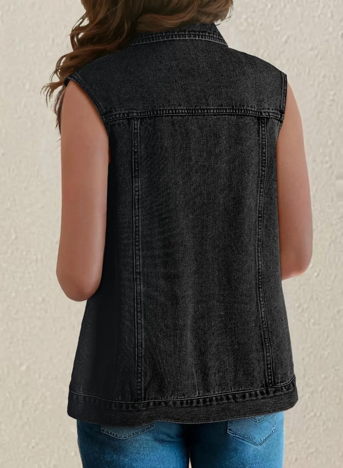 Dokotoo Womens Fashion 2025 Casual Denim Vest Oversized Mid Long Jean Vest Sleeveless Jean Jacket Shacket with Pockets
