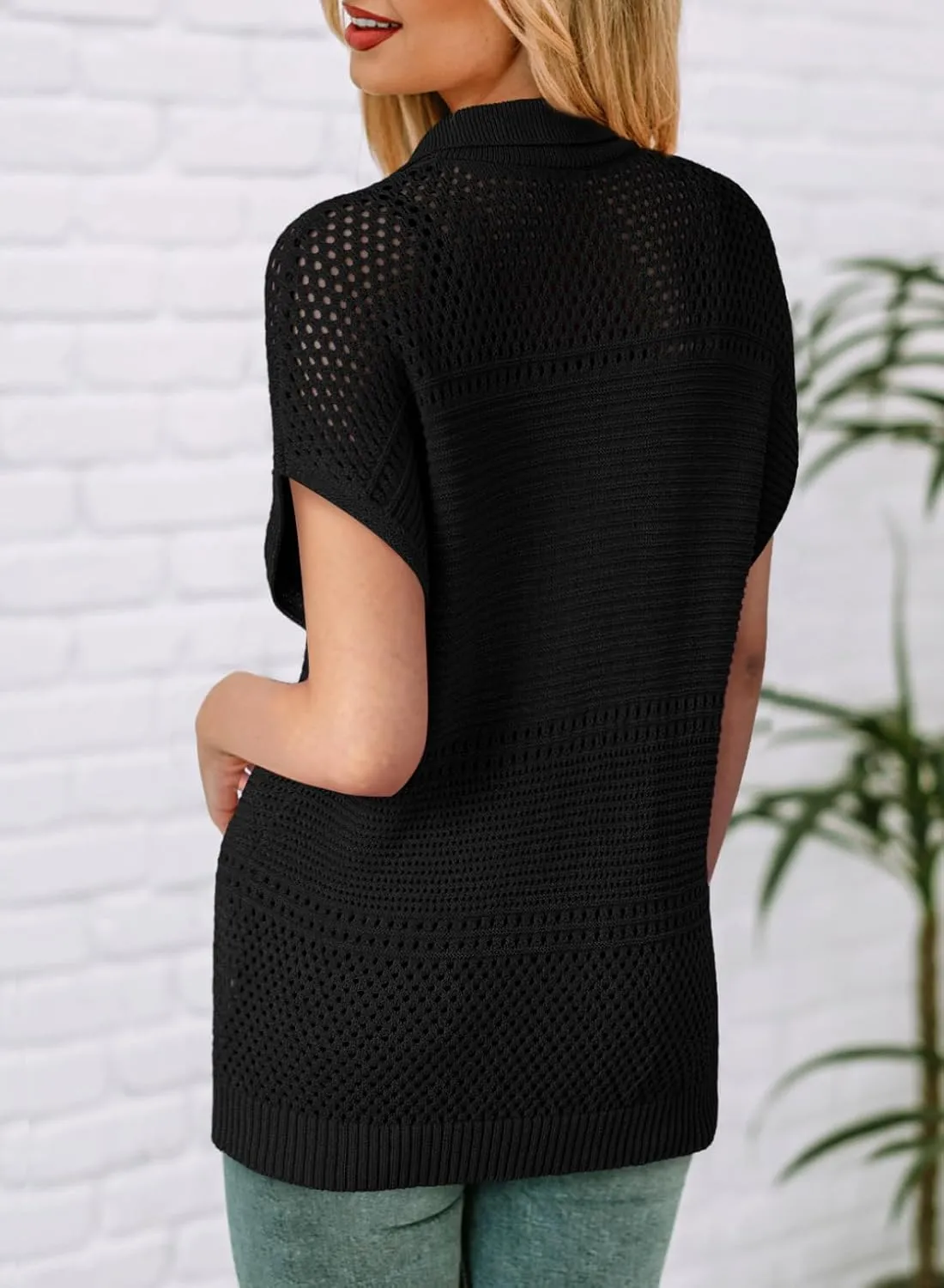 Dokotoo Womens Tops 2025 Summer Spring Casual V Neck Short Sleeve Sweater Crochet Tops Casual Dressy Blouses