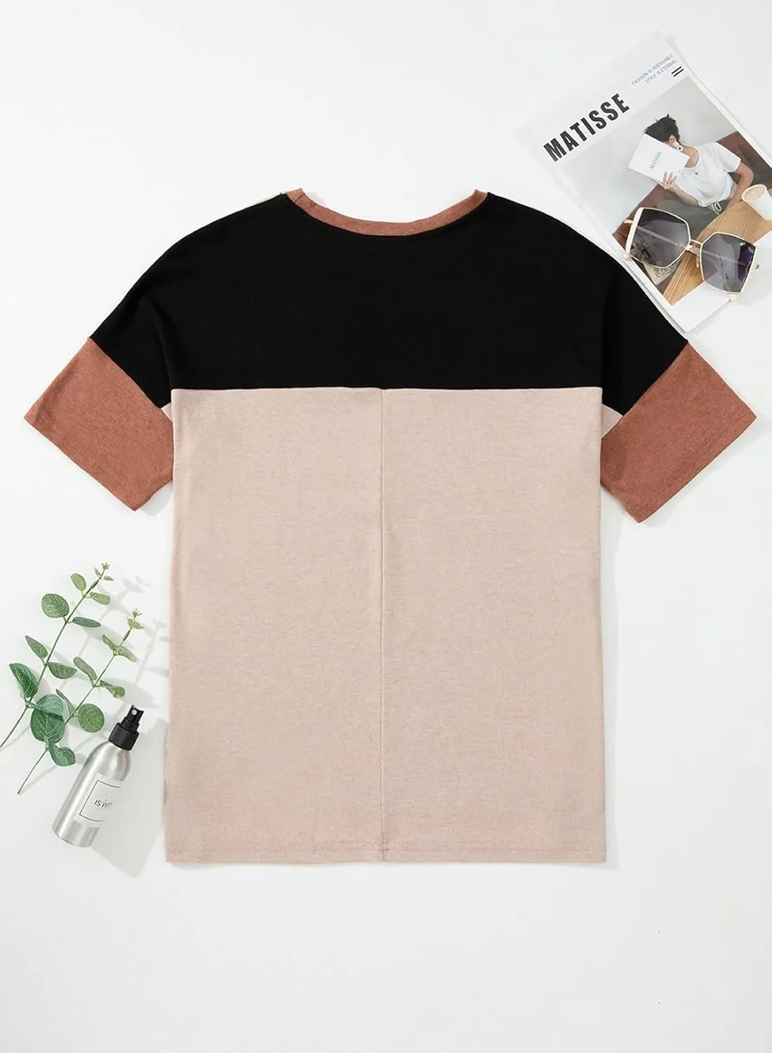 Dokotoo Womens Tops Oversized Trendy Shirts 2025 Summer Color Block Crewneck Business Casual Womens Blouses S-2XL