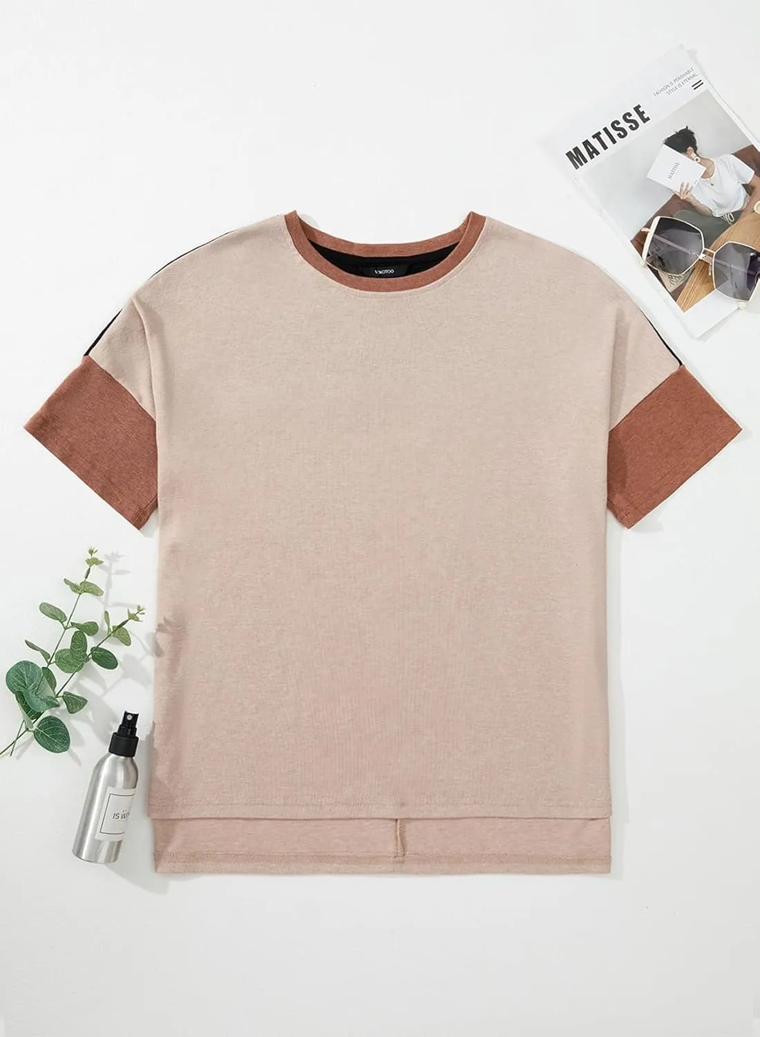 Dokotoo Womens Tops Oversized Trendy Shirts 2025 Summer Color Block Crewneck Business Casual Womens Blouses S-2XL