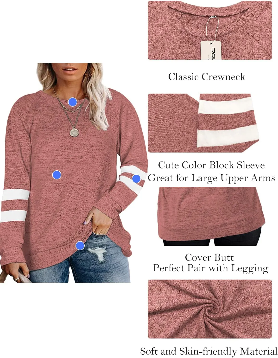 DOLNINE Plus Size Sweatshirts for Women Long Sleeve Oversized Tunic Tops