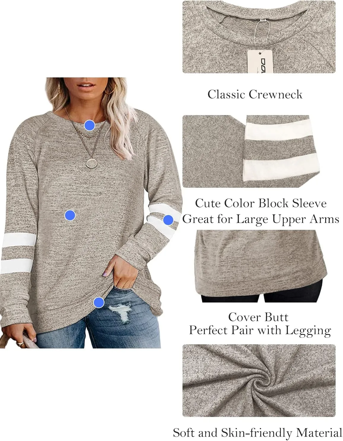 DOLNINE Plus Size Sweatshirts for Women Long Sleeve Oversized Tunic Tops