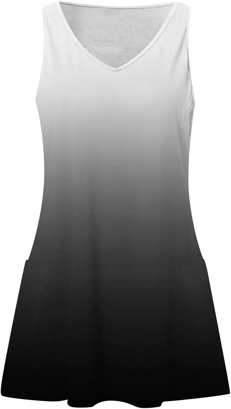 DOPOCQ Dresses for Women 2024 Casual Trendy Gradient Sleeveless Boho Sundress Summer Oversized Sexy V Neck Tank Mini Dresses
