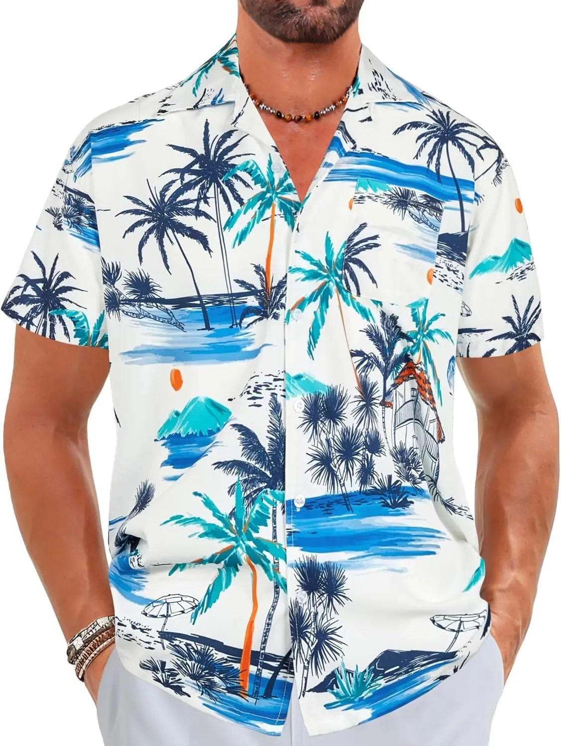 ELETOP Men's Hawaiian Shirt Tropical Beach Shirts Short Sleeve Aloha Floral Vacation Button Down Shirts