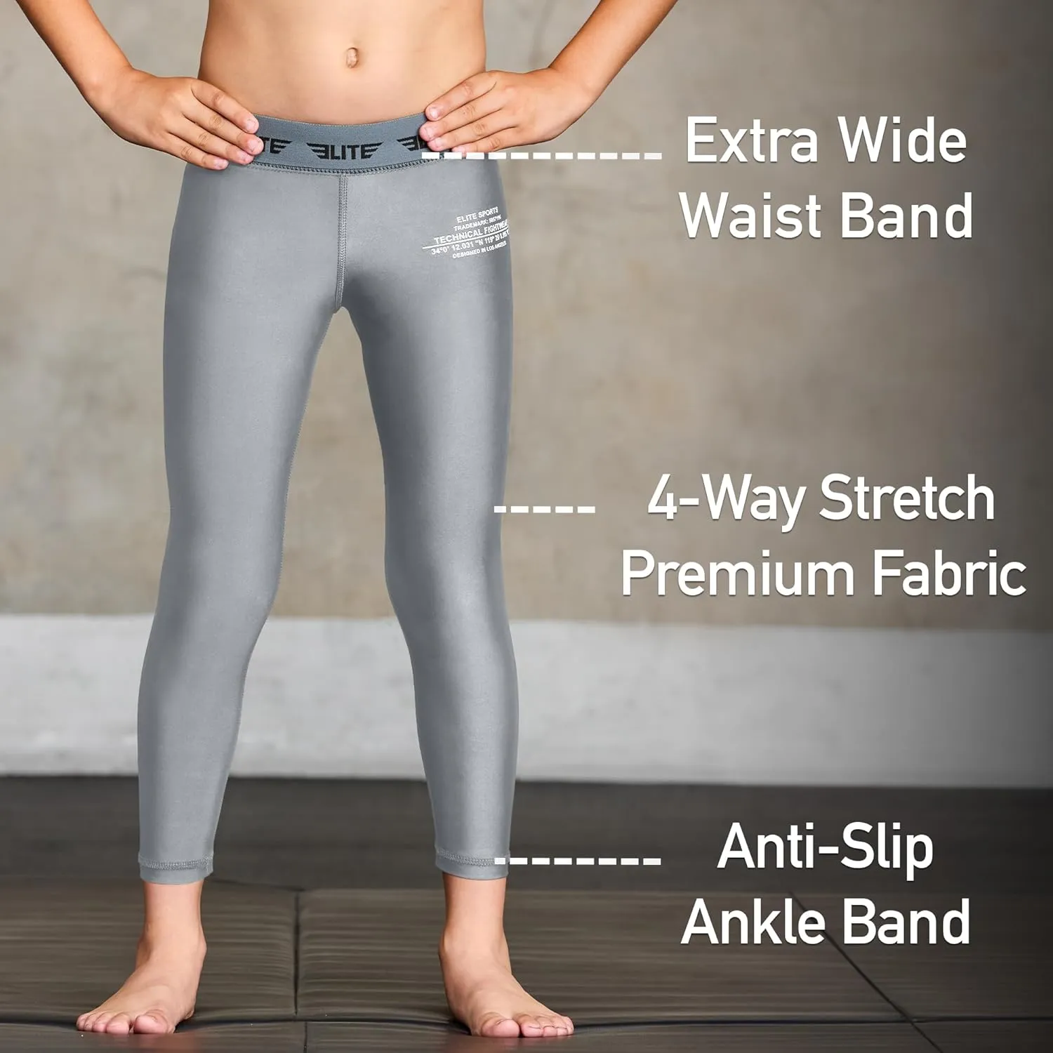 Elite Sports Youth Boys Kids Athletic Compression Pants Legging Spat Tight Base Layer BJJ Basketball Soccer Sports Training