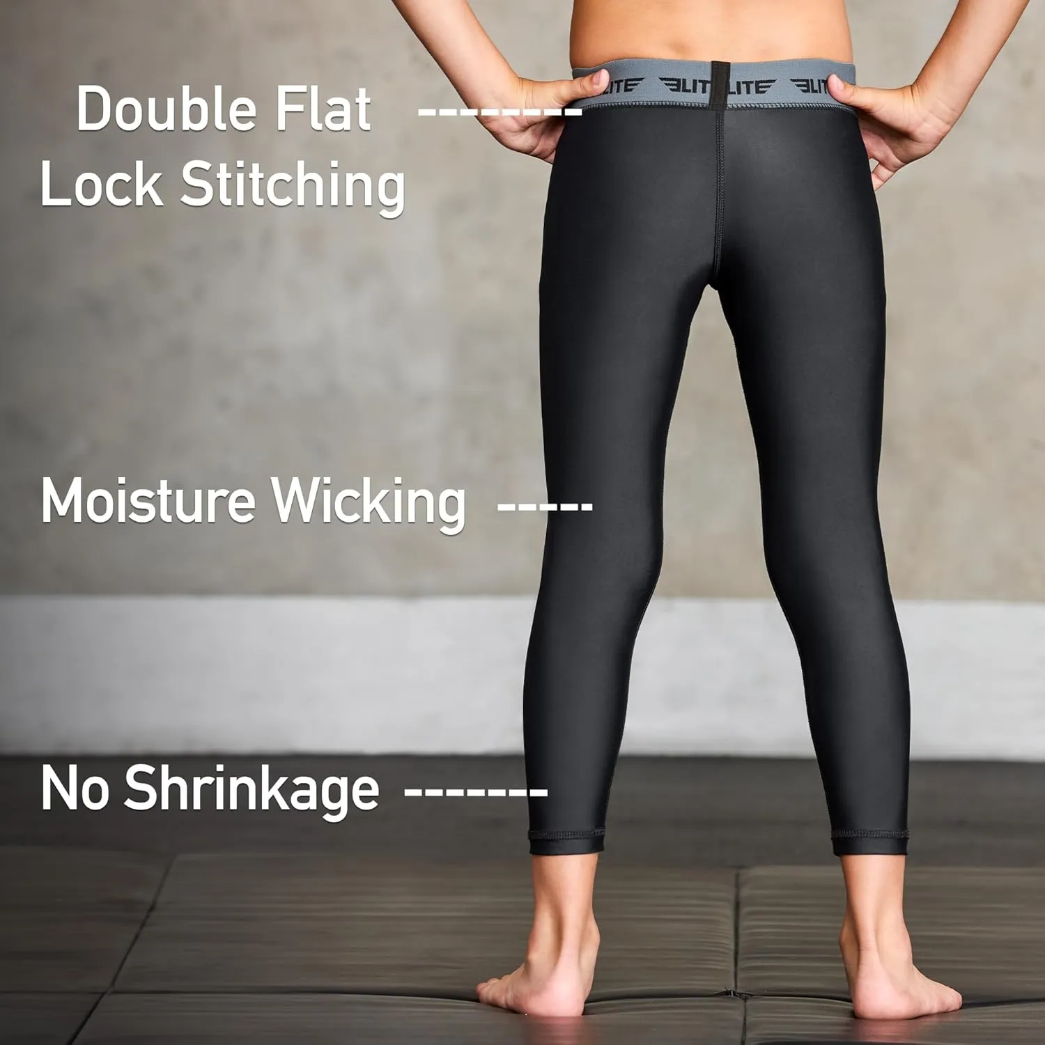Elite Sports Youth Boys Kids Athletic Compression Pants Legging Spat Tight Base Layer BJJ Basketball Soccer Sports Training