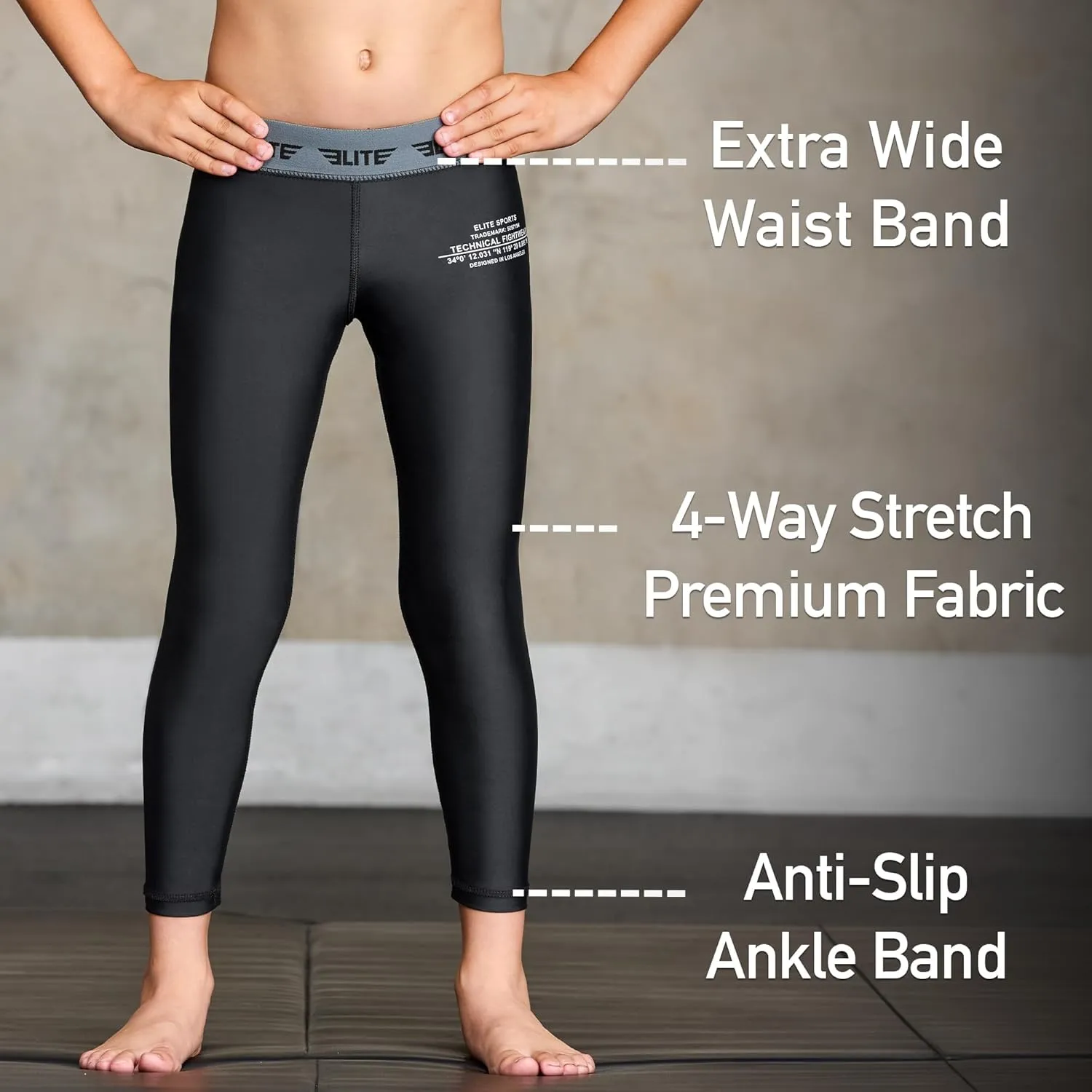 Elite Sports Youth Boys Kids Athletic Compression Pants Legging Spat Tight Base Layer BJJ Basketball Soccer Sports Training