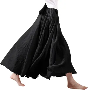 Ezcosplay Women Bohemian Beach A-Line Dress Double Layer Elastic Waist Long Maxi Skirt