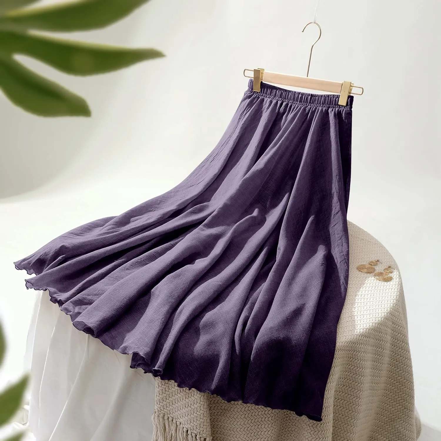 Ezcosplay Women Bohemian Beach A-Line Dress Double Layer Elastic Waist Long Maxi Skirt