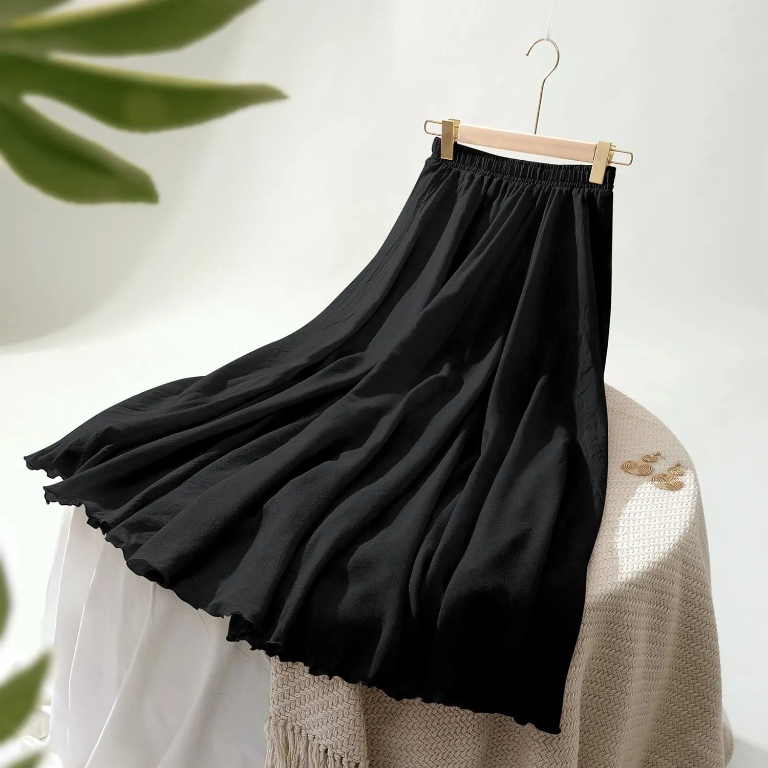 Ezcosplay Women Bohemian Beach A-Line Dress Double Layer Elastic Waist Long Maxi Skirt