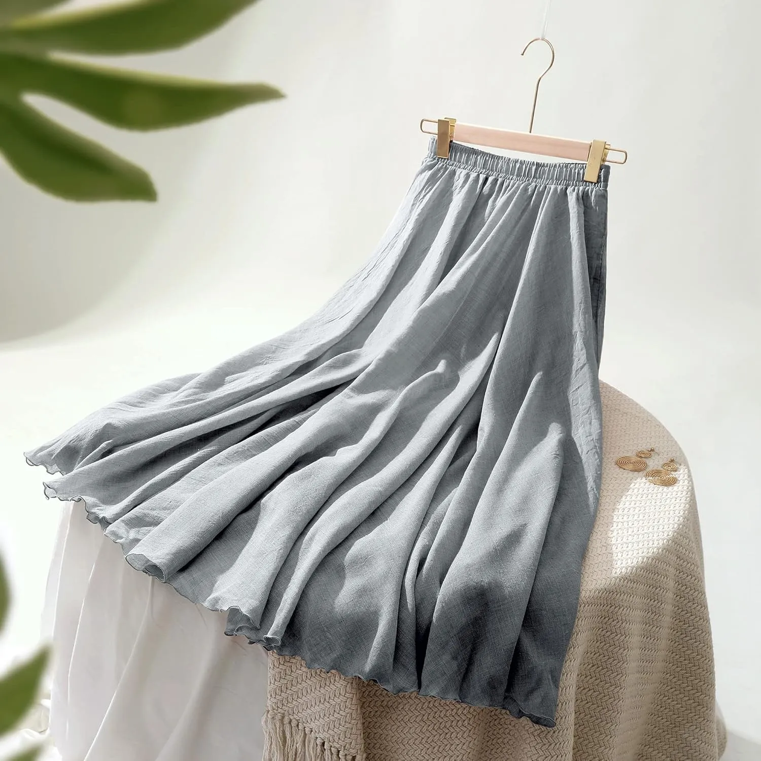 Ezcosplay Women Bohemian Beach A-Line Dress Double Layer Elastic Waist Long Maxi Skirt