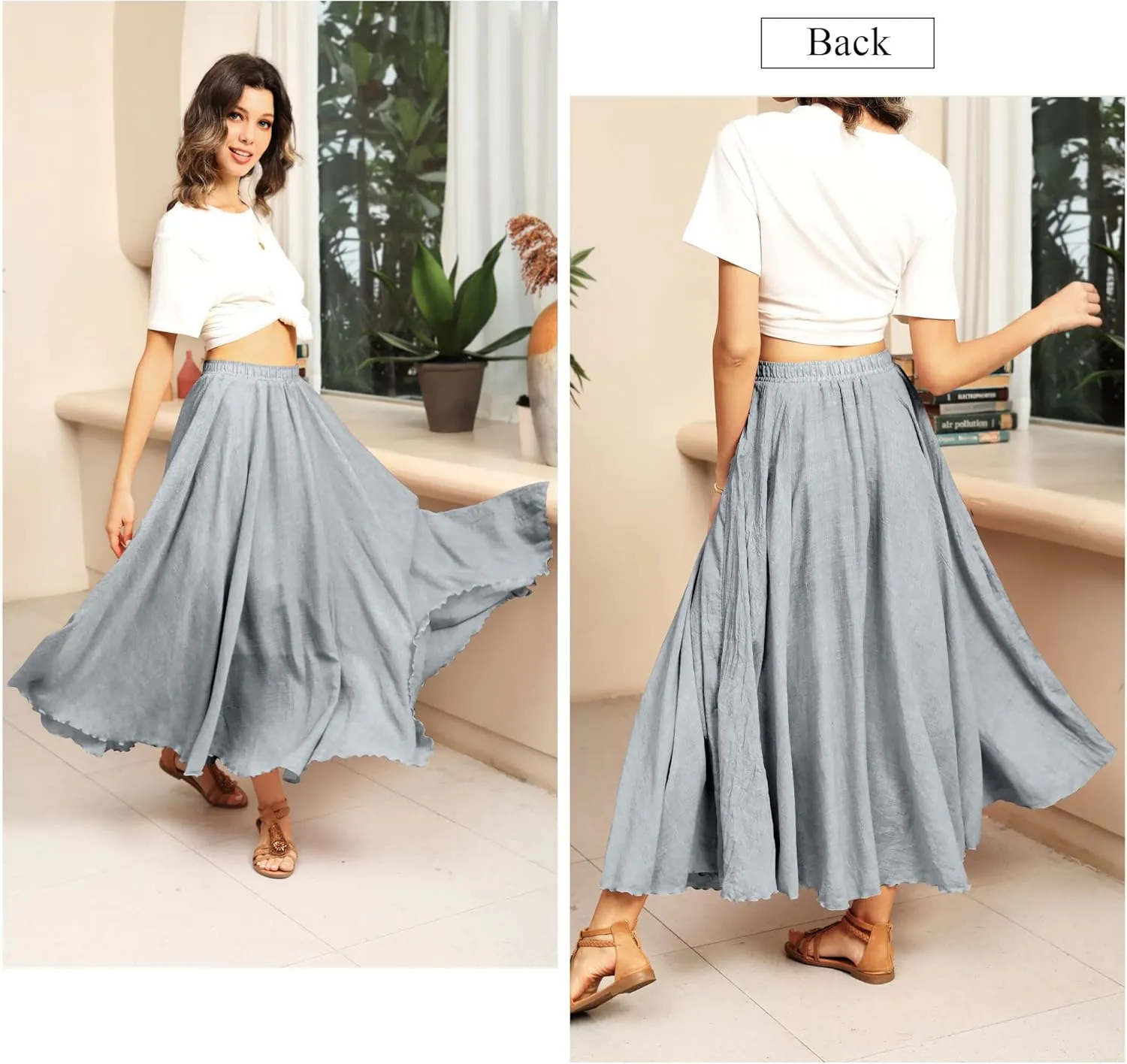 Ezcosplay Women Bohemian Beach A-Line Dress Double Layer Elastic Waist Long Maxi Skirt