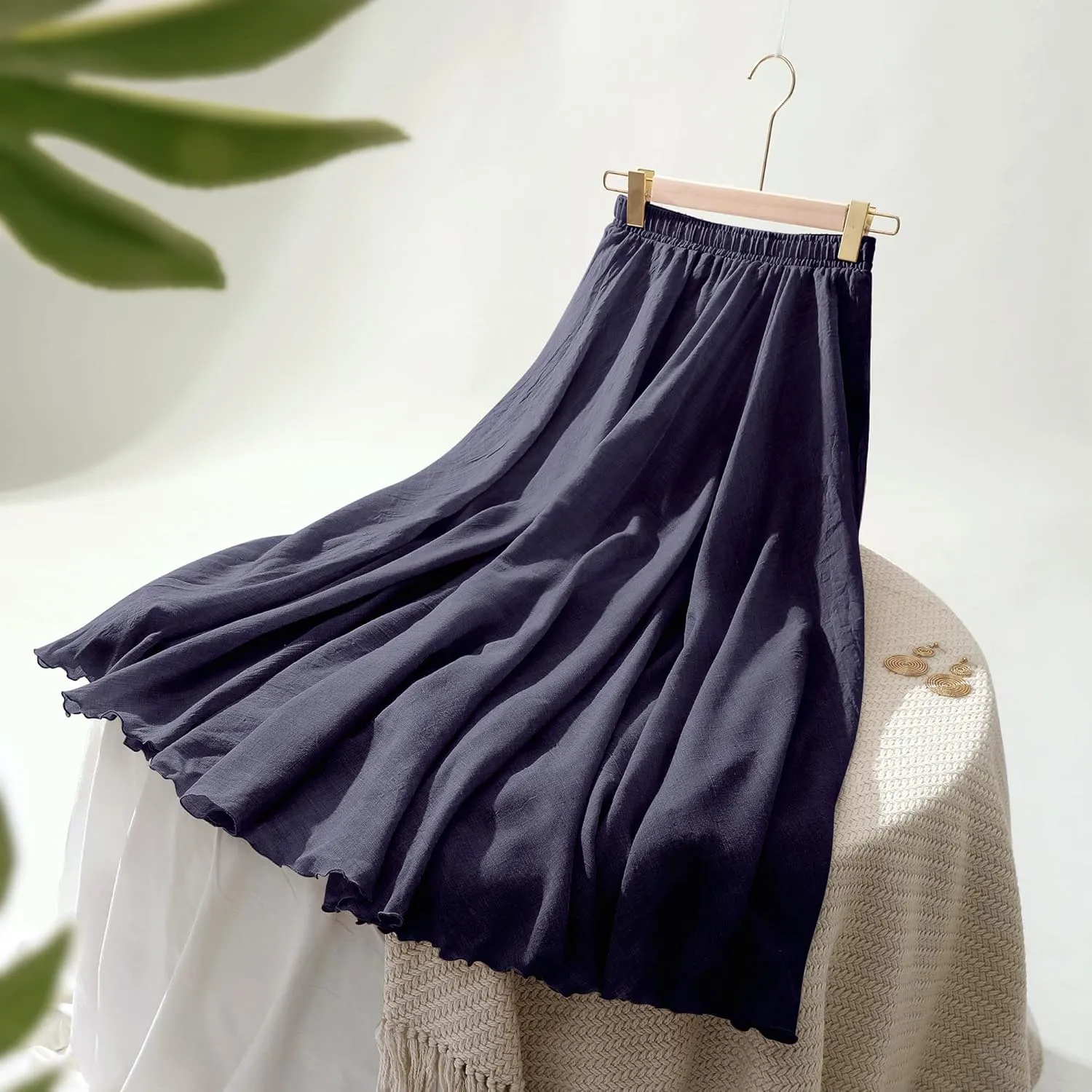 Ezcosplay Women Bohemian Beach A-Line Dress Double Layer Elastic Waist Long Maxi Skirt