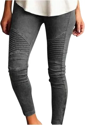 Fashion Women Skinny Pants High Waist Stretch Pencil Trousers Slim Ruched Zipper Work Pant Plus Size Casual Solid Pants
