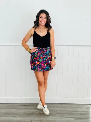 Fiesta Time Black Floral Skort (Reg. & Plus)