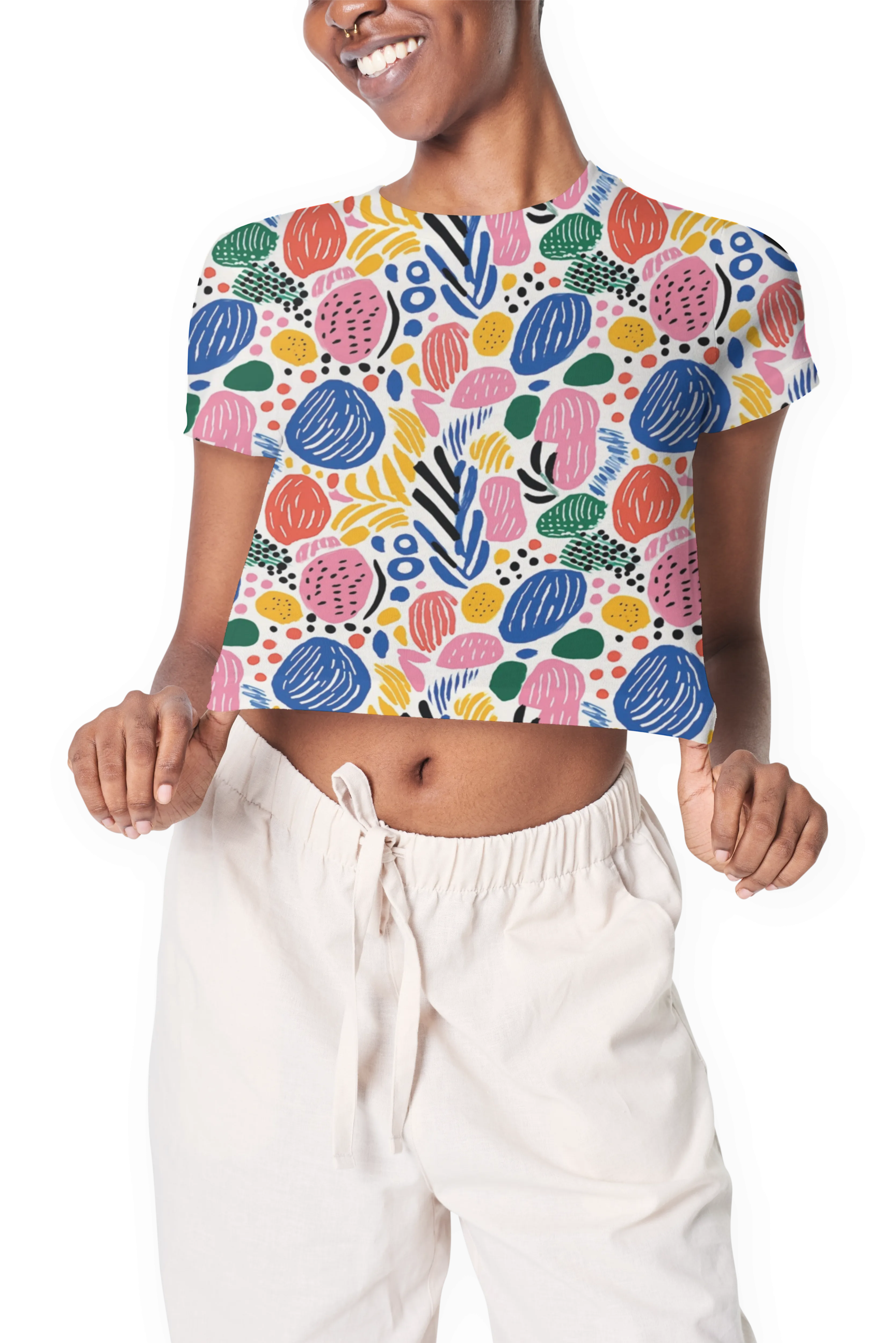 Floral Fusion Abstract Print Crop Top