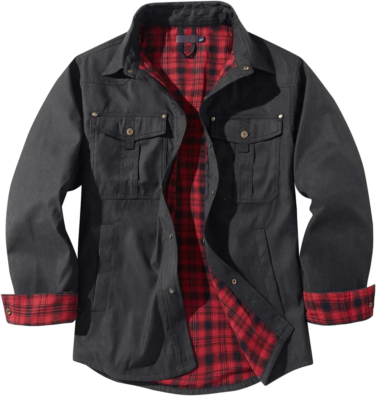 Flygo Mens Flannel Lined Shirt Jacket Vintage Snap Button Western Jacket Rugged Outdoor Cowboy Shirts Jackets