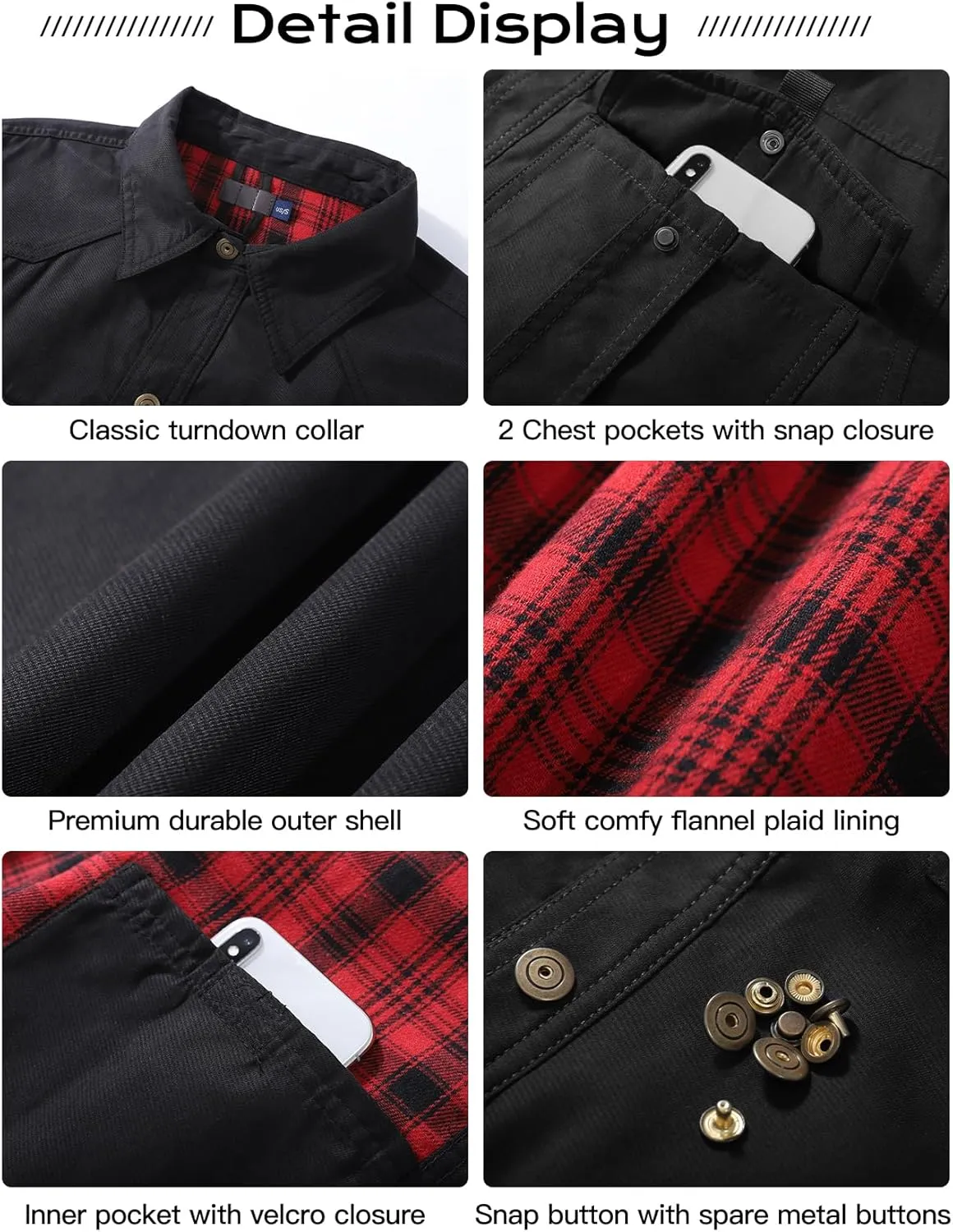 Flygo Mens Flannel Lined Shirt Jacket Vintage Snap Button Western Jacket Rugged Outdoor Cowboy Shirts Jackets