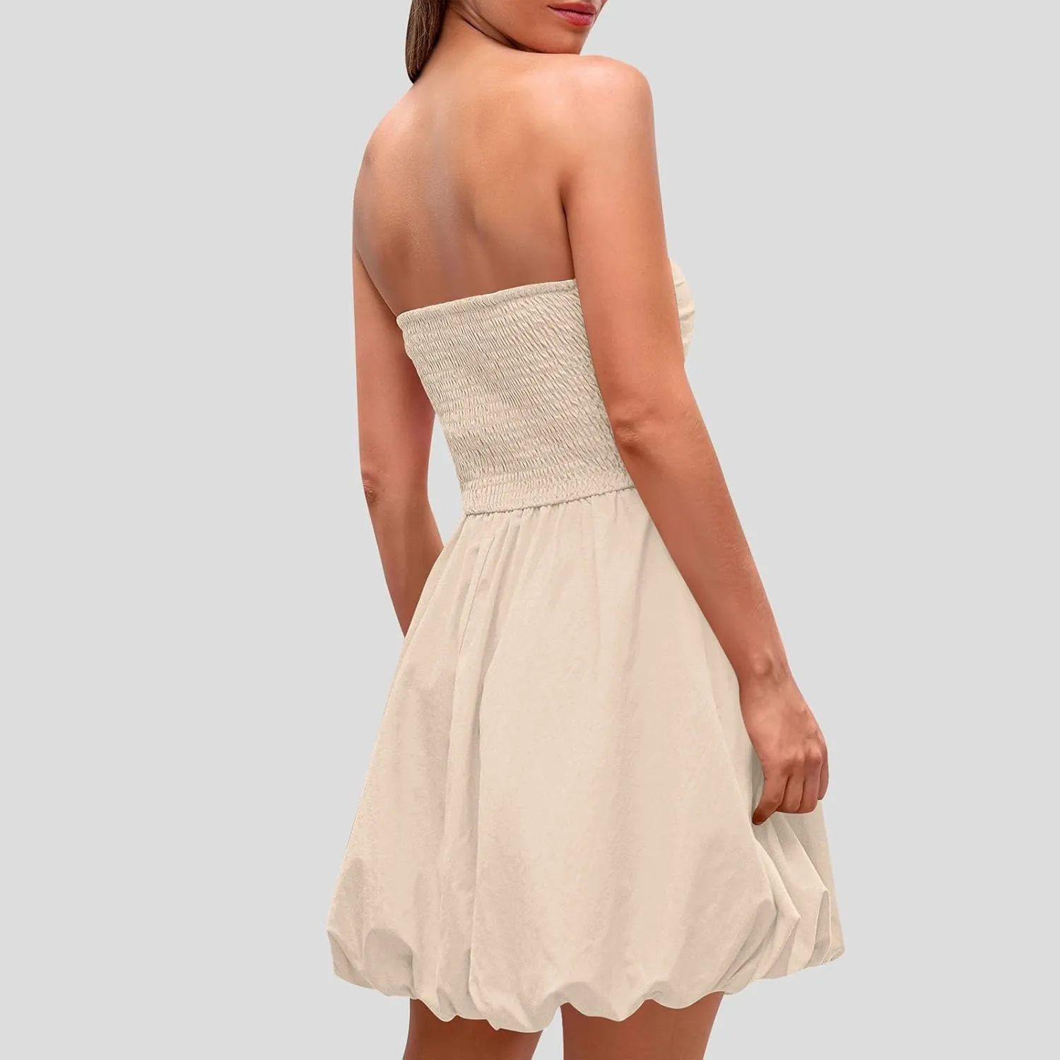 FZYLQY Women's Tube Top Dress 2025 Summer Casual Smocked A Line Sundress Trendy Strapless Bubble Short Mini Dresses