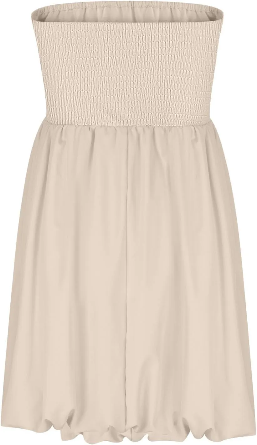 FZYLQY Women's Tube Top Dress 2025 Summer Casual Smocked A Line Sundress Trendy Strapless Bubble Short Mini Dresses