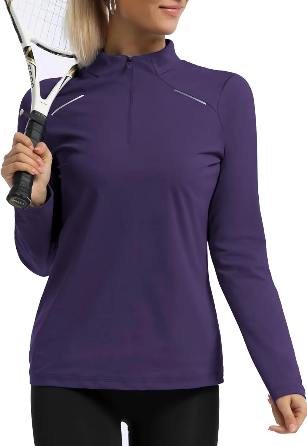 GEMYSE Women's 1/4 Zip Pullover Shirts Long Sleeve Workout Tops Quick Dry Casual Rash Guard Shirts