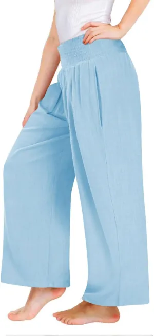 Girls Linen Palazzo Pants Casual High Waist Pants Wide Leg Trousers Summer Beach Vacation Travel Long Pant Outfits