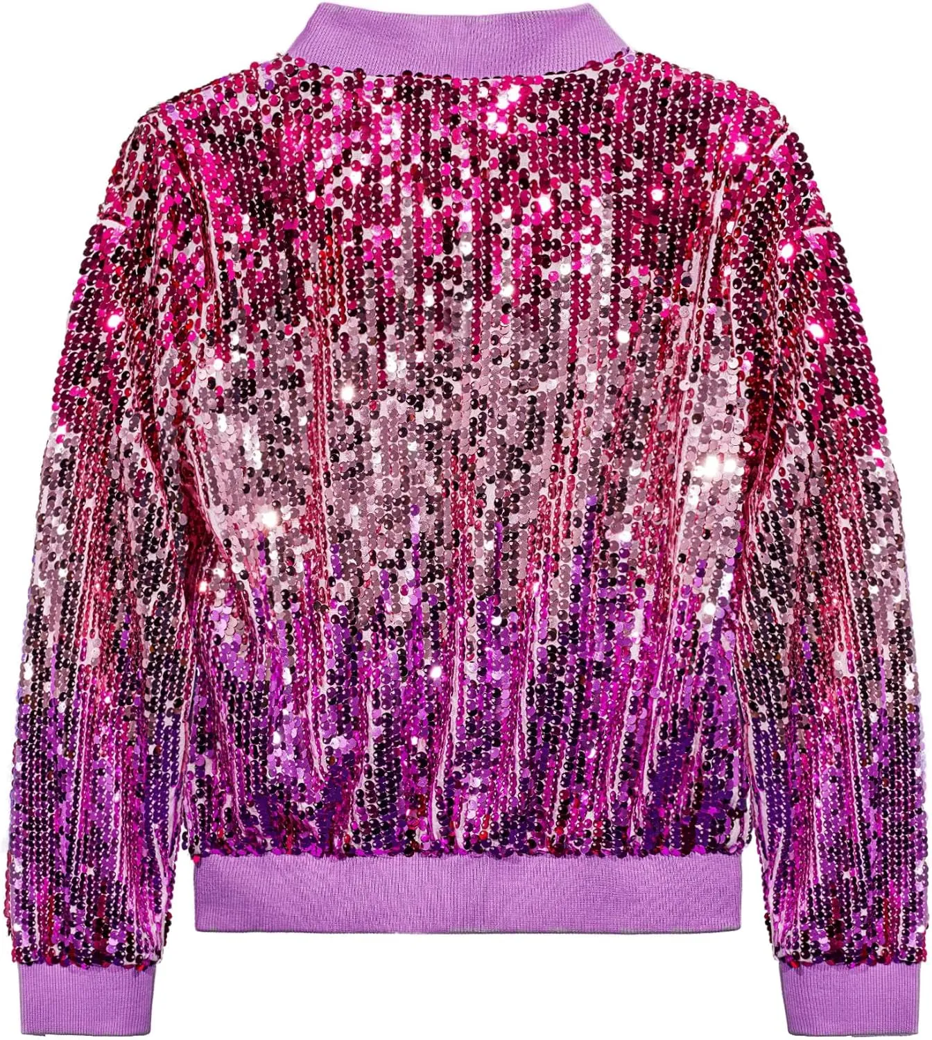 Girls Sequin Bomber Jacket Glitter Outwear Long Sleeve Zipper Jackets 5-12T