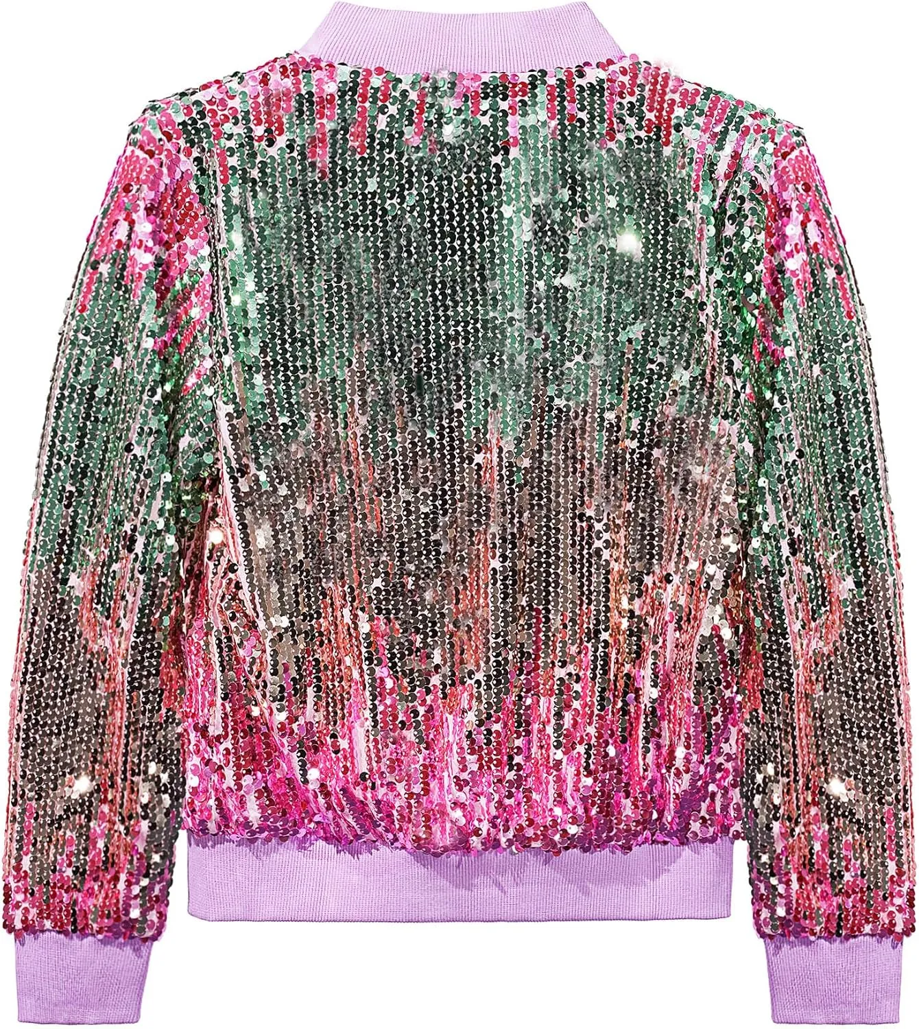 Girls Sequin Bomber Jacket Glitter Outwear Long Sleeve Zipper Jackets 5-12T