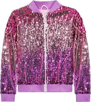 Girls Sequin Bomber Jacket Glitter Outwear Long Sleeve Zipper Jackets 5-12T