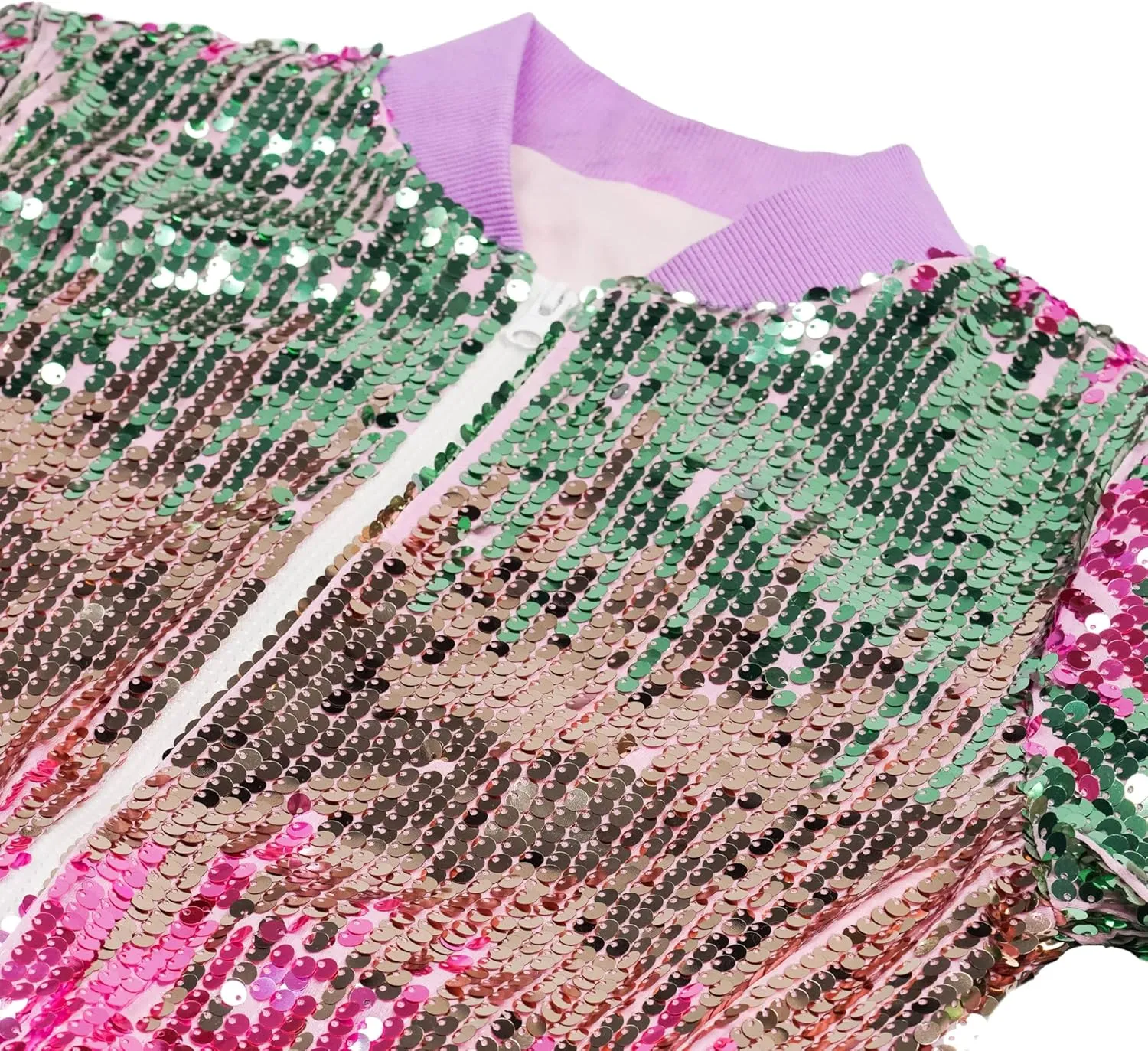 Girls Sequin Bomber Jacket Glitter Outwear Long Sleeve Zipper Jackets 5-12T